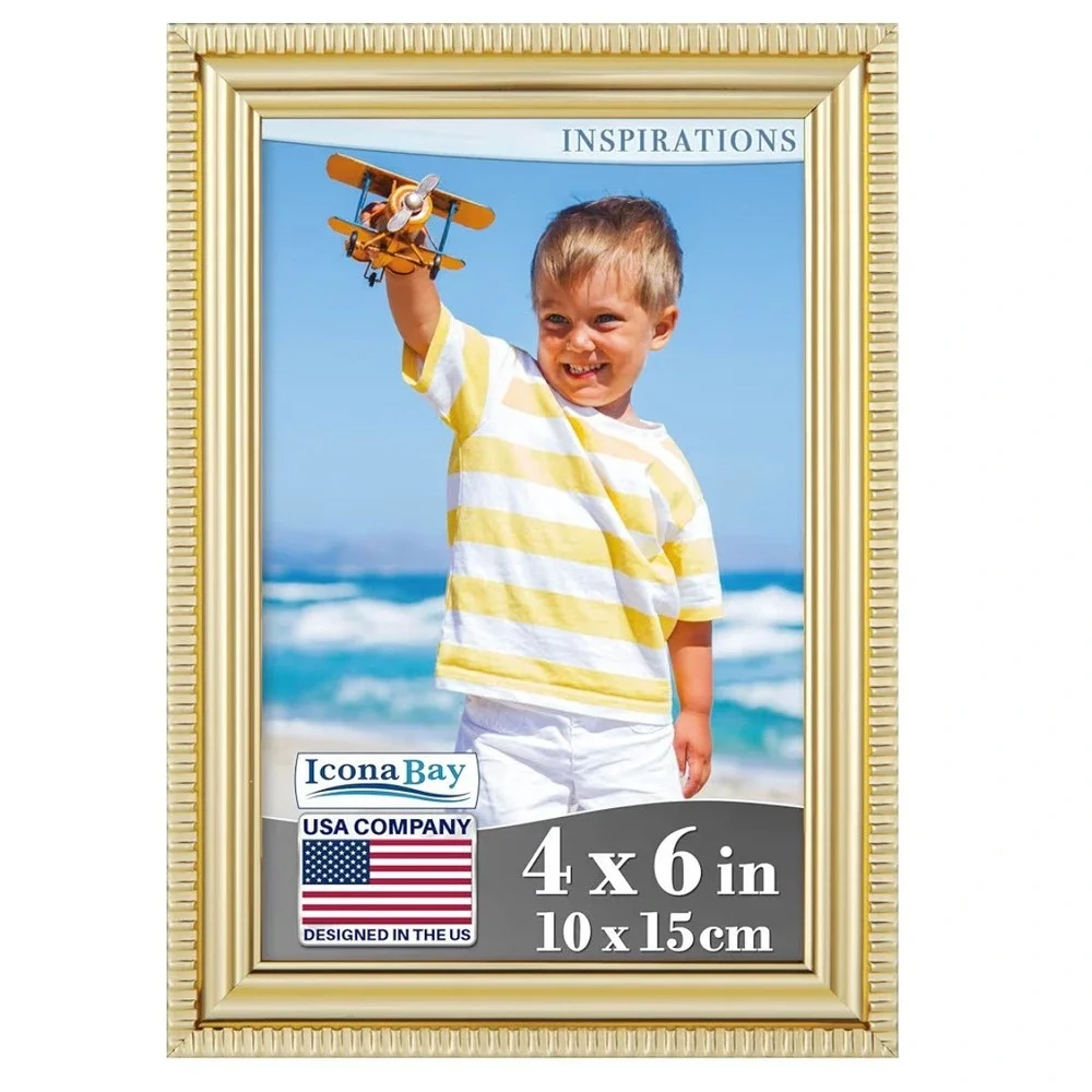 Icona Bay Inspirations 4x6 Gold Picture Frame Fluted Border Traditional Decor